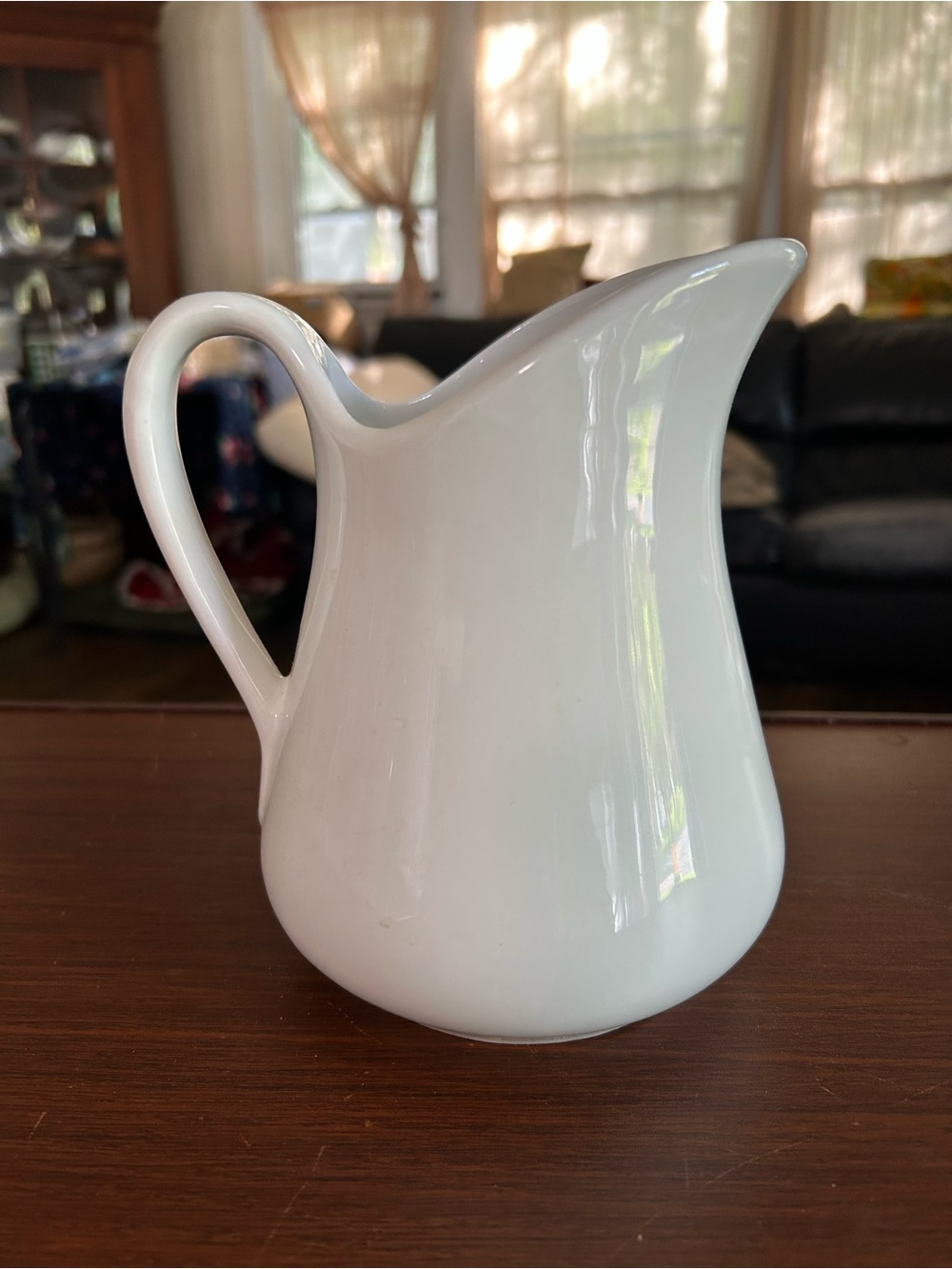 Vintage Pillivuyt white medium size pitcher, 7 1/2x5”, no chips, cracks marks